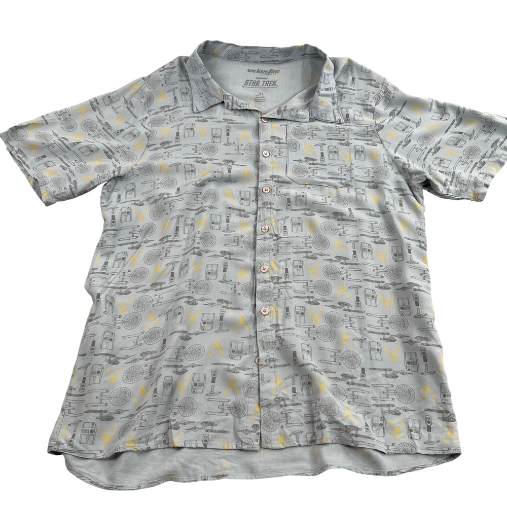 WeLoveFine Star Trek Starship All Over Print Button Down XL Grey Mens Sci-Fi
